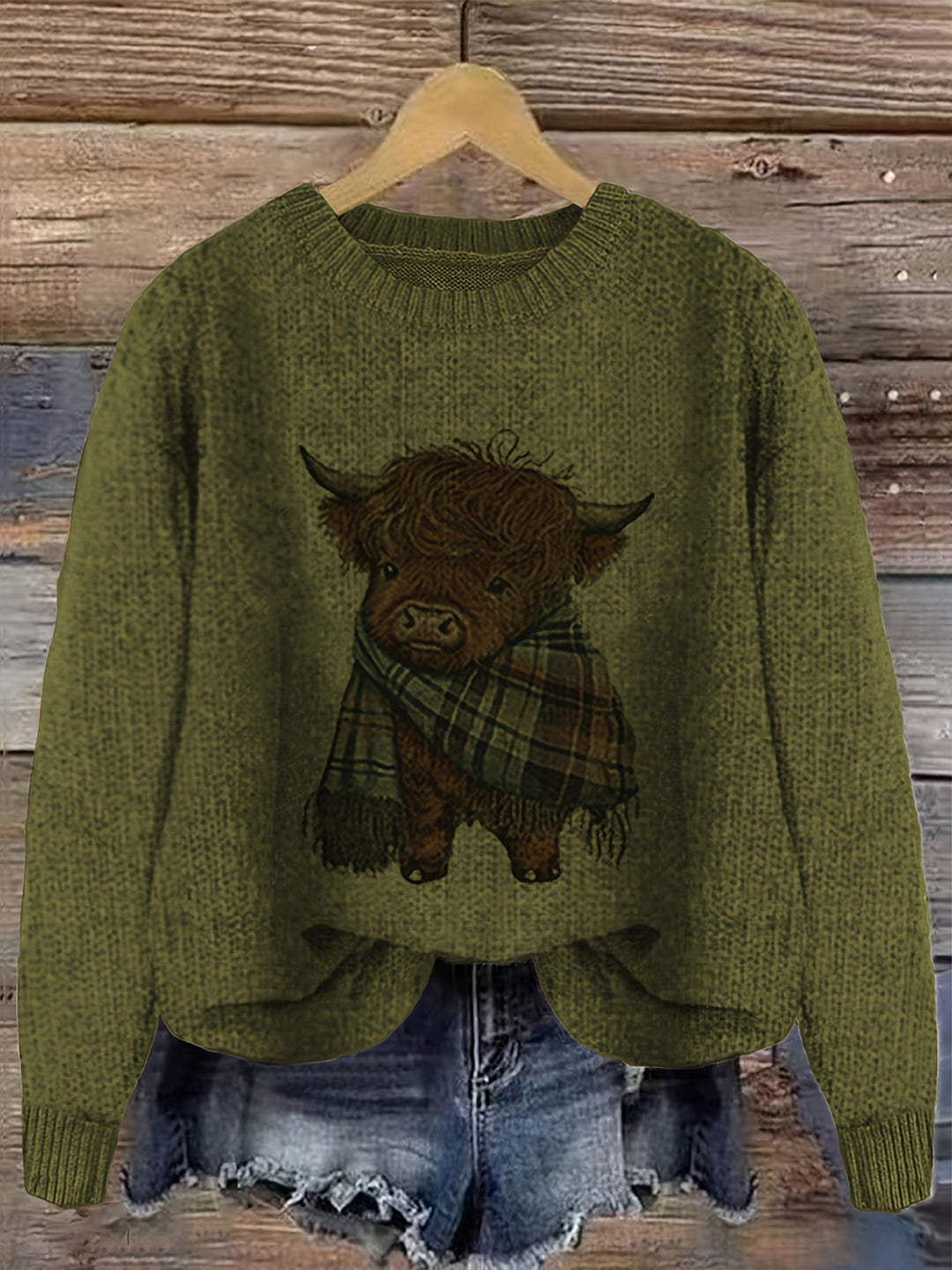 Cambri – Pullover mit Highland-Kuh-Print und Colour-Block-Design