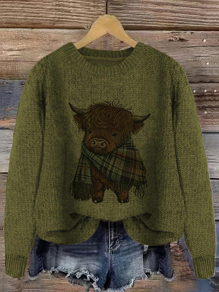Cambri – Pullover mit Highland-Kuh-Print und Colour-Block-Design