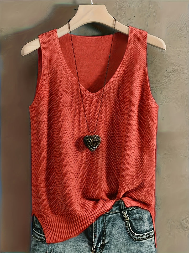 Joline – Damen V-Ausschnitt Strick-Top in Solid Teal