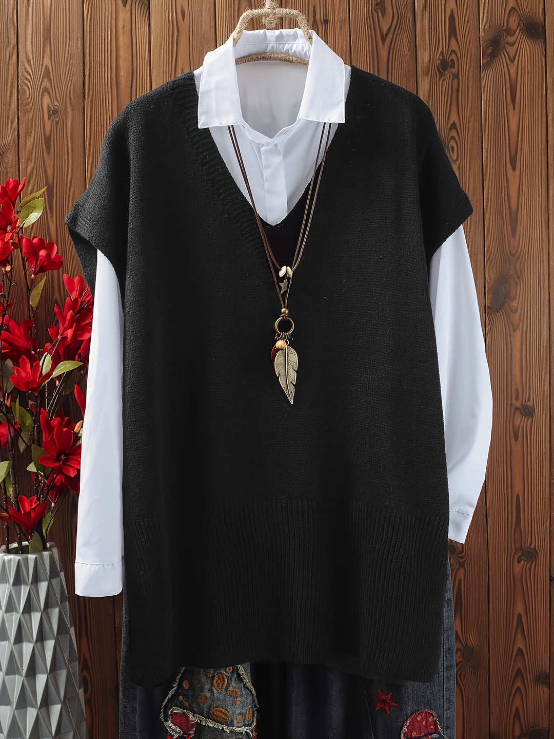 Eliana – Plus Size Top mit V-Ausschnitt & Schlitzsaum