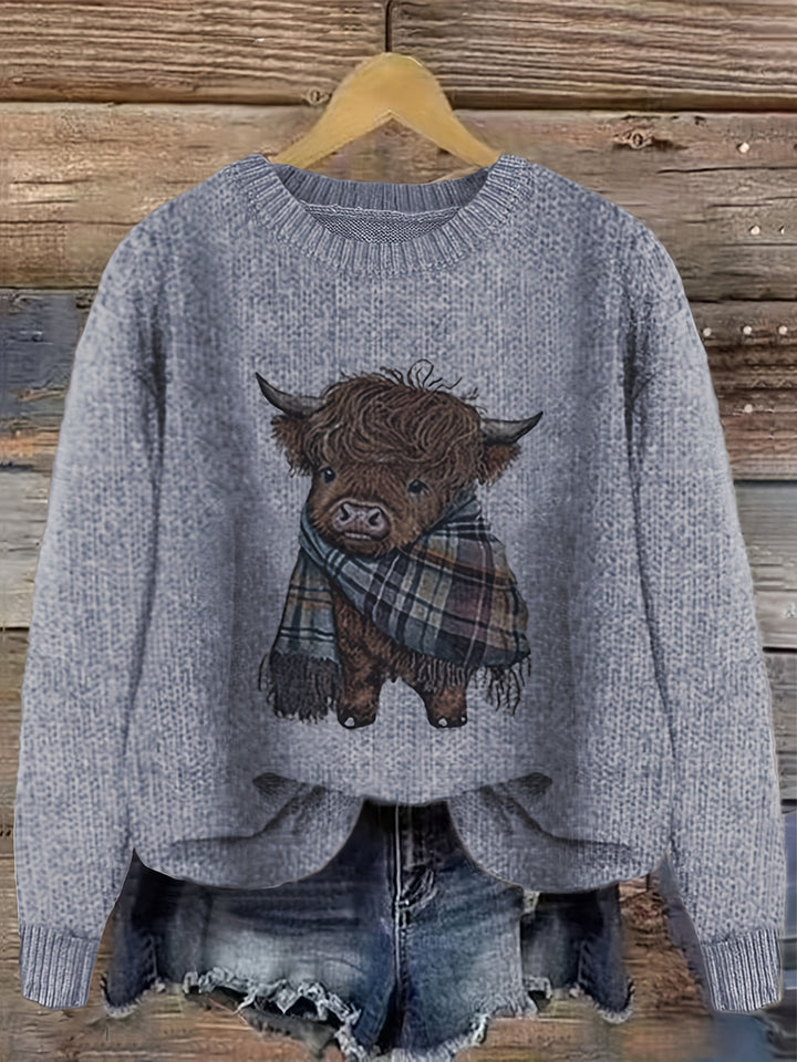 Cambri – Pullover mit Highland-Kuh-Print und Colour-Block-Design