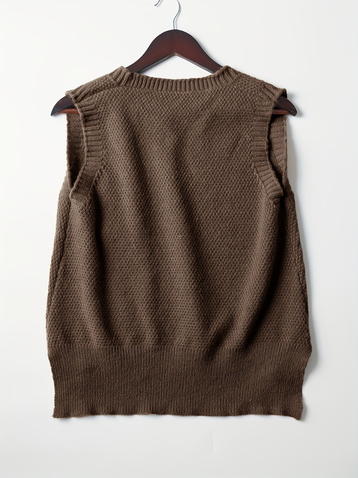 Larissa – Vintage-Style V-Ausschnitt-Strickweste mit Dipped Hem