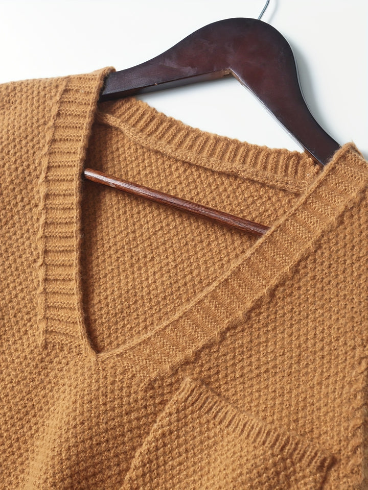 Larissa – Vintage-Style V-Ausschnitt-Strickweste mit Dipped Hem