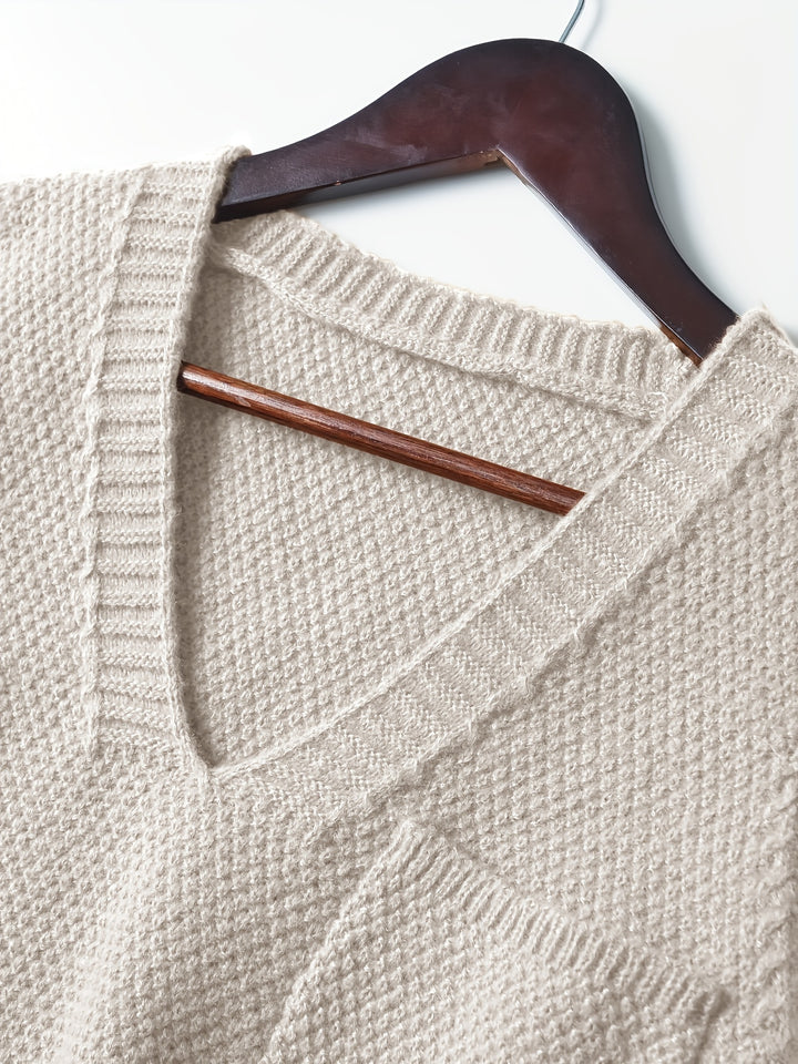 Larissa – Vintage-Style V-Ausschnitt-Strickweste mit Dipped Hem