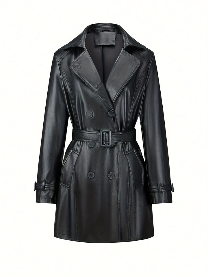 Faye – Eleganter Damen-Veganer Leder-Trenchcoat mit Gürtel