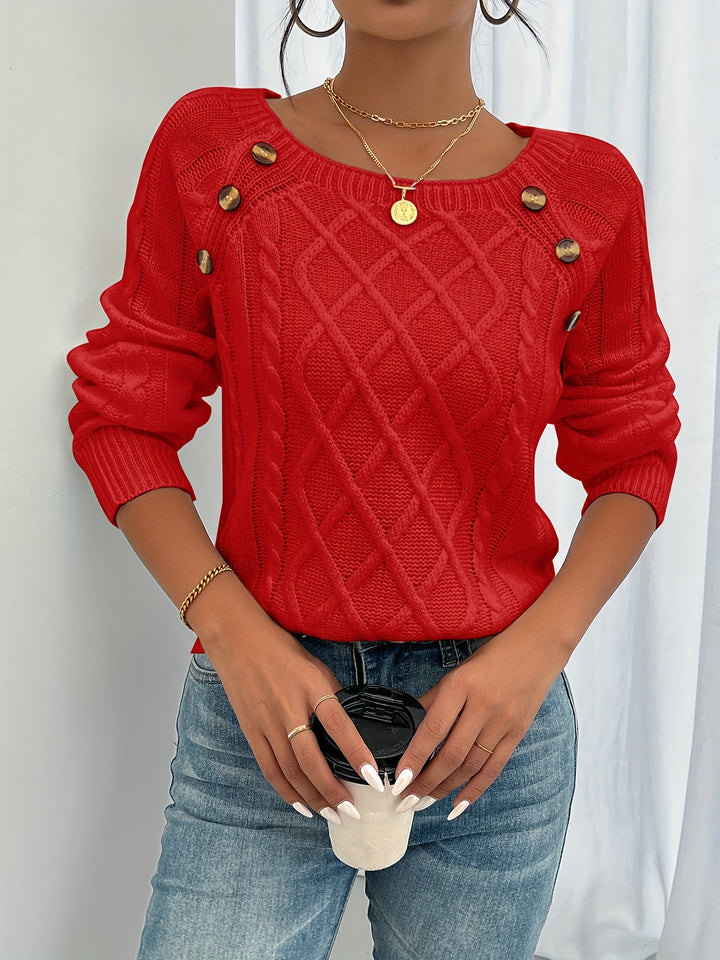 Ramona | Kabelstrick-Pullover mit langem Arm und Rundhalsausschnitt