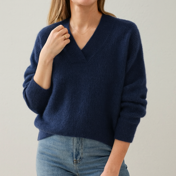 Amanda | Eleganter V-Ausschnitt-Pullover aus Strick