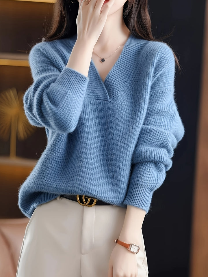 Amanda | Eleganter V-Ausschnitt-Pullover aus Strick