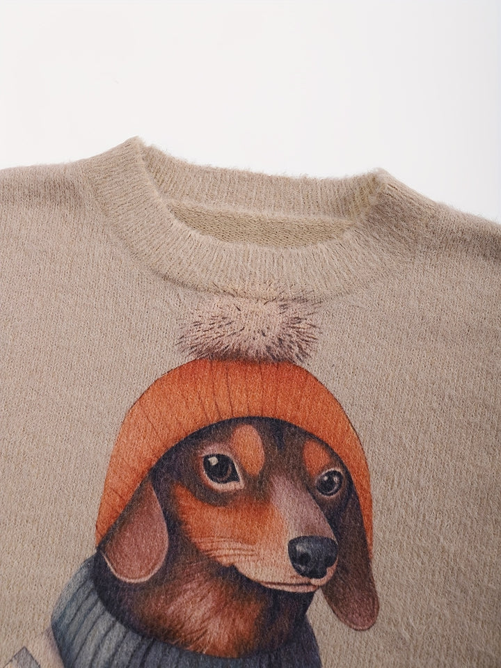 Fern – Valentinstag Pullover mit Cartoon-Hund für Damen
