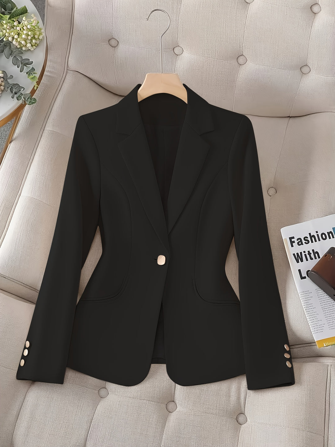 Cailin – einfarbige Damenjacke mit Knopfdetails und langen Ärmeln