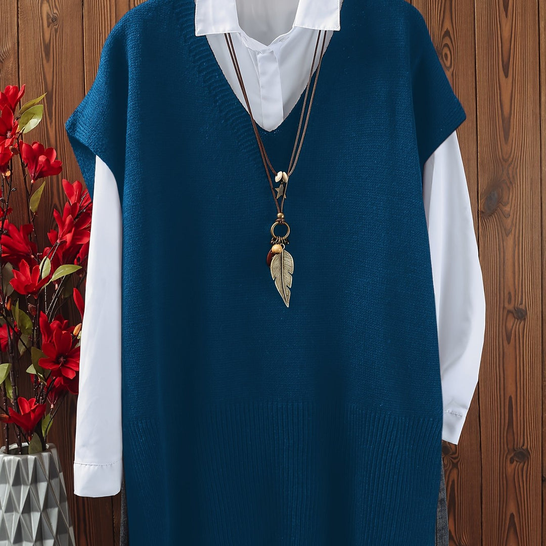 Eliana – Plus Size Top mit V-Ausschnitt & Schlitzsaum