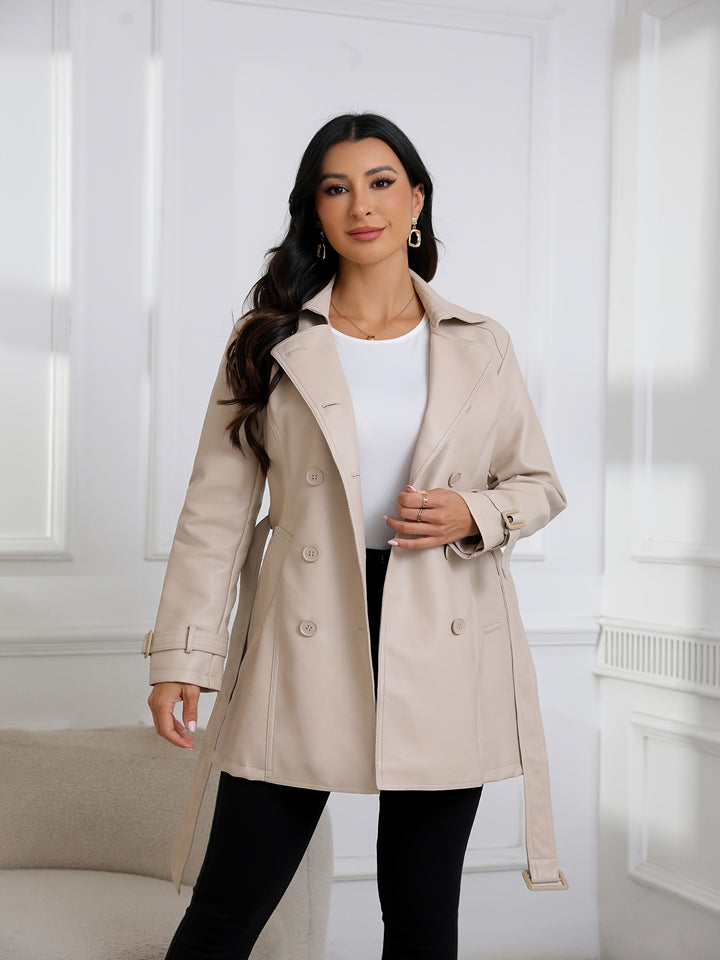 Faye – Eleganter Damen-Veganer Leder-Trenchcoat mit Gürtel