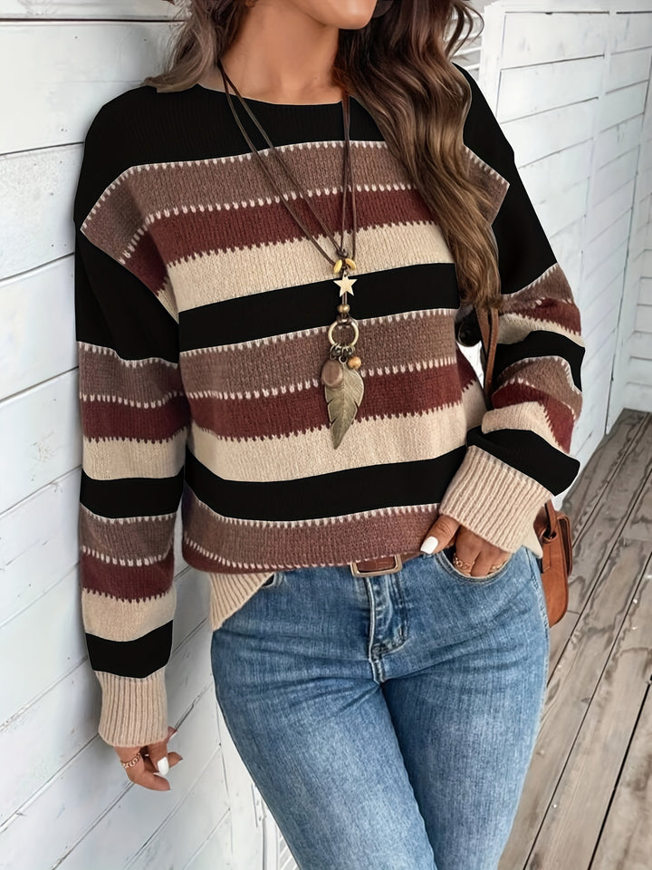 Luana | Farbblock Crew-Sweater mit Rundhalsausschnitt für Herbst & Winter