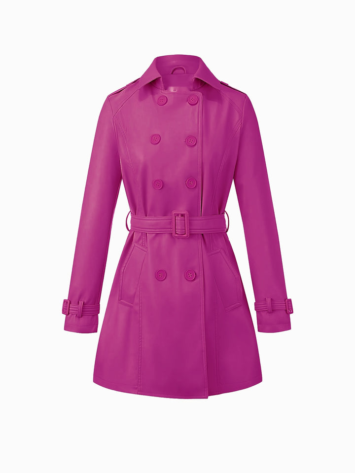 Faye – Eleganter Damen-Veganer Leder-Trenchcoat mit Gürtel