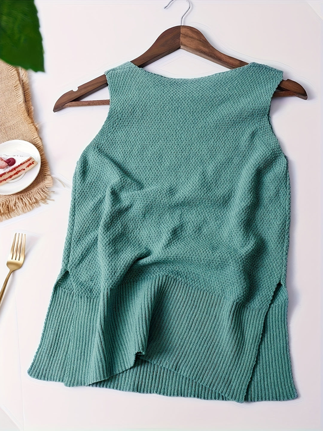 Joline – Damen V-Ausschnitt Strick-Top in Solid Teal