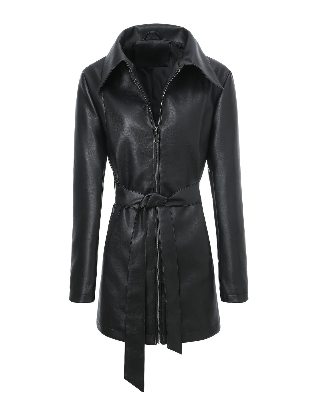 Waverly – Lässige PU-Veganer Lederjacke mit quadratischem Ausschnitt & Taillengürtel