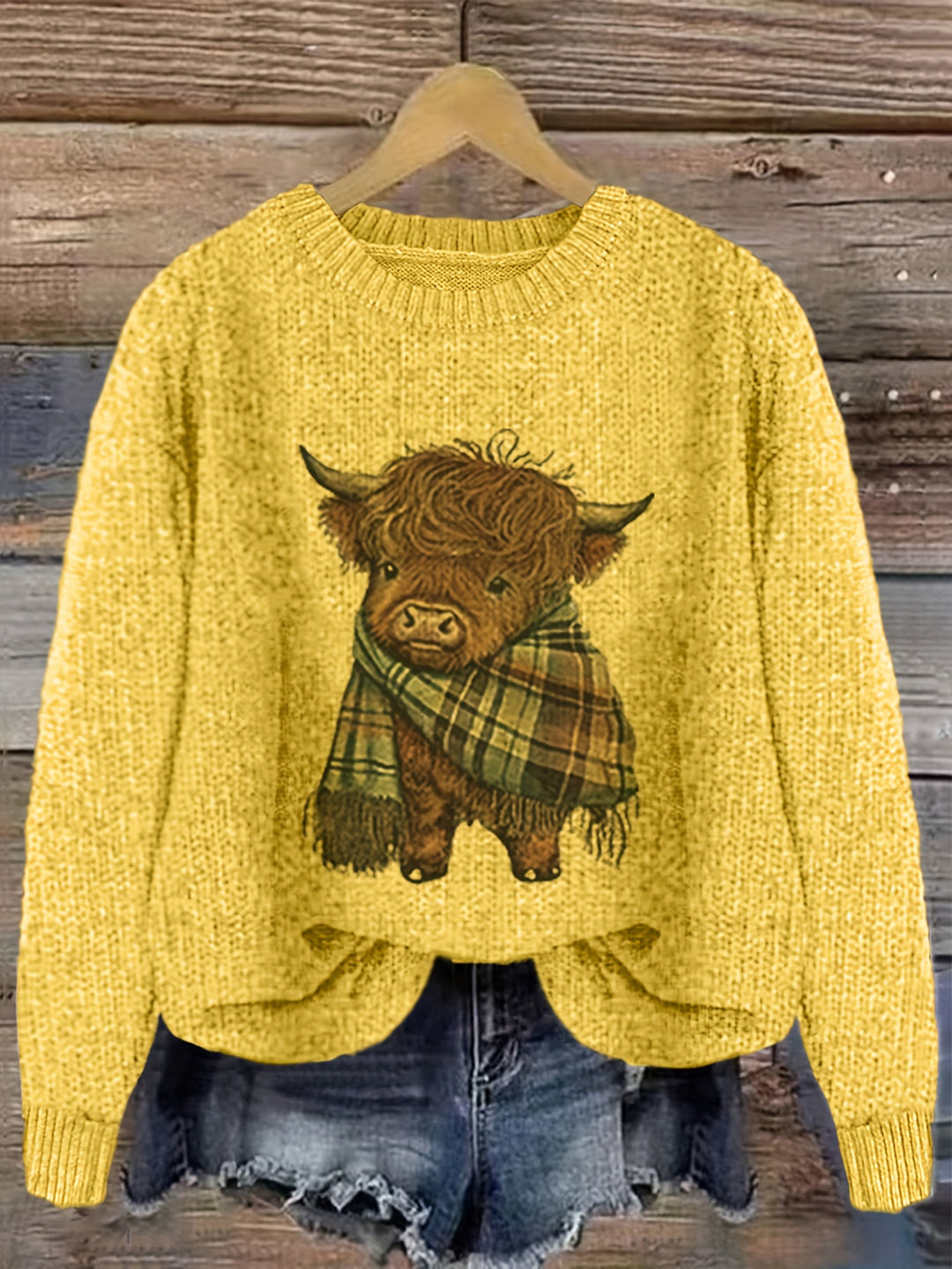 Cambri – Pullover mit Highland-Kuh-Print und Colour-Block-Design