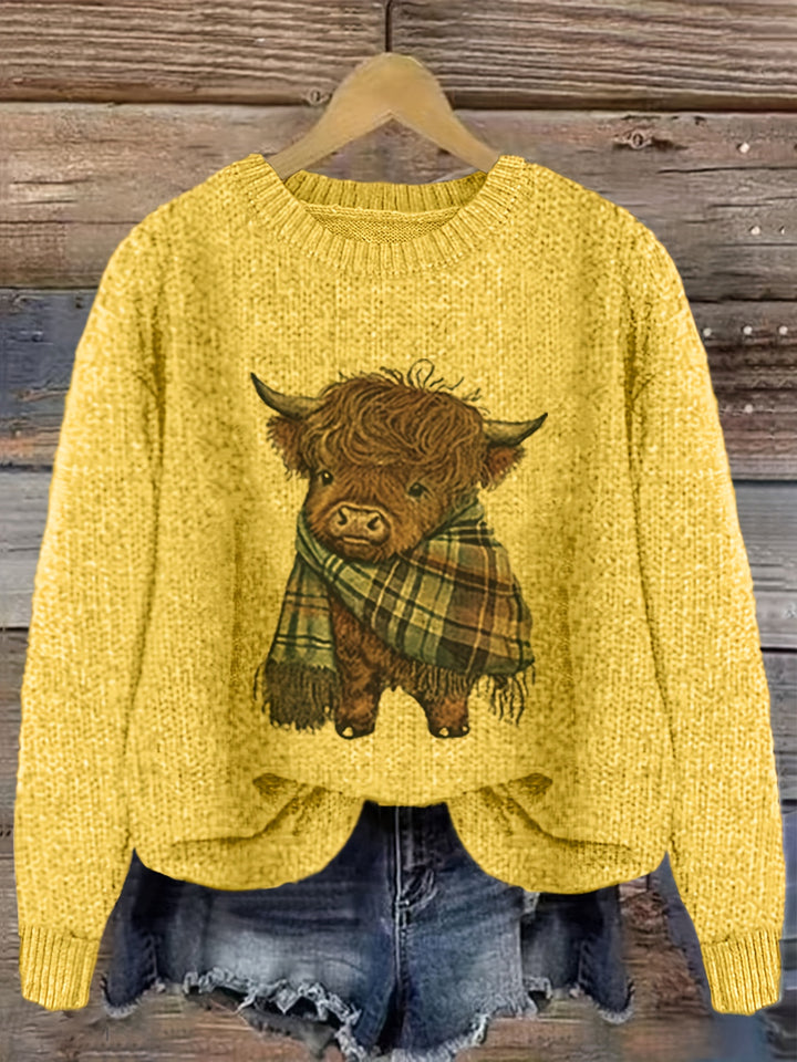 Cambri – Pullover mit Highland-Kuh-Print und Colour-Block-Design