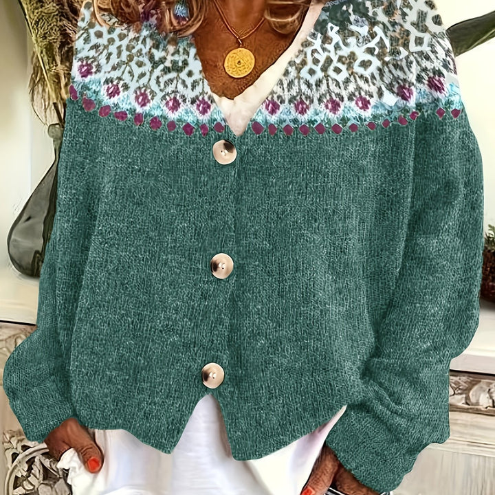 Perlah – Damen V-Ausschnitt-Cardigan im Color-Block-Look mit Knopfdetails