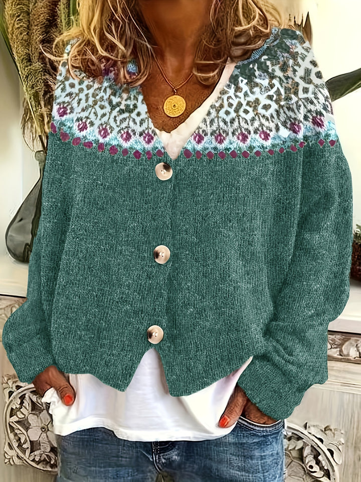 Perlah – Damen V-Ausschnitt-Cardigan im Color-Block-Look mit Knopfdetails