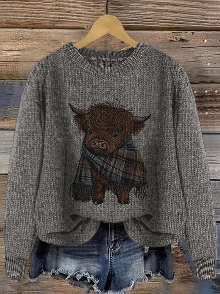 Cambri – Pullover mit Highland-Kuh-Print und Colour-Block-Design