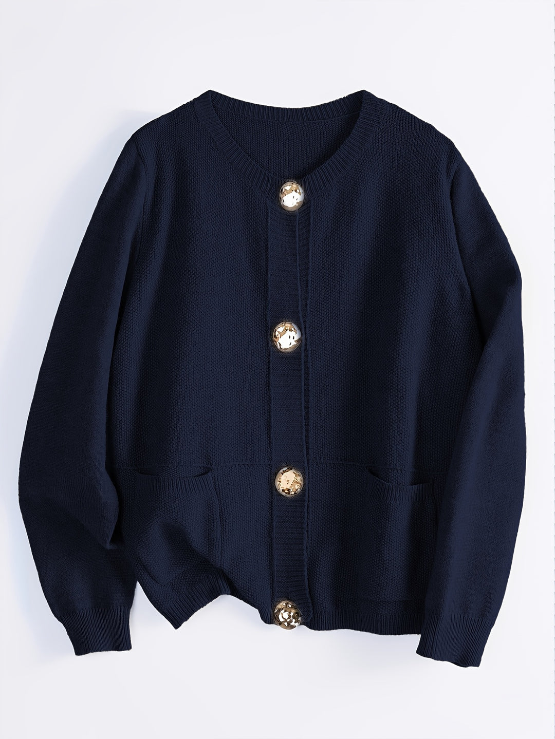 Samira – Damen Cardigan mit großen Knöpfen & Taschen in Beige