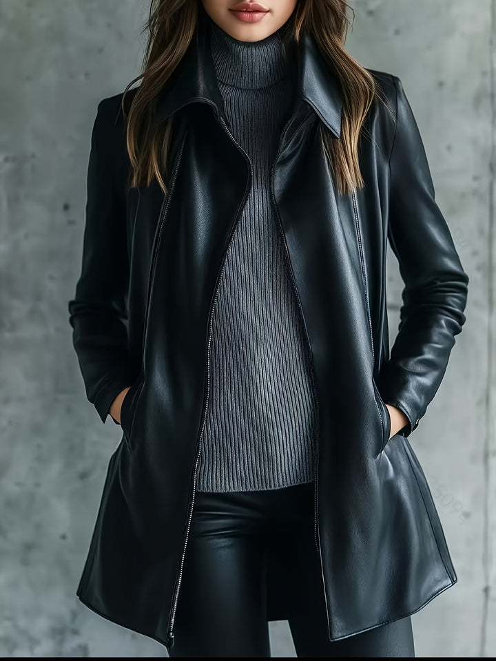 Waverly – Lässige PU-Veganer Lederjacke mit quadratischem Ausschnitt & Taillengürtel