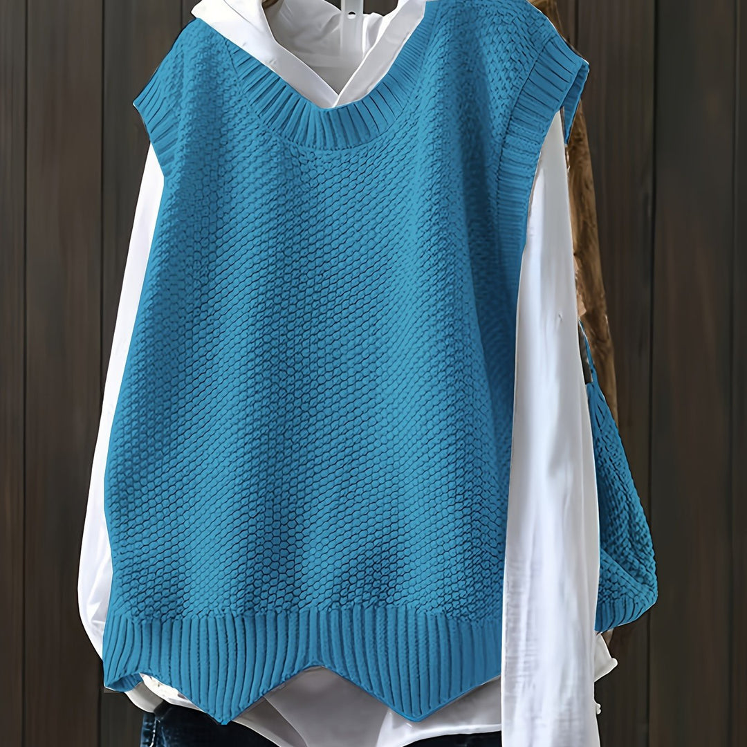 Inara – Damen ärmellose Strickweste mit Rundhalsausschnitt
