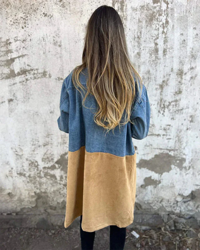 Elena | Denim- & Wild-Mantel – Stilvoll & vielseitig