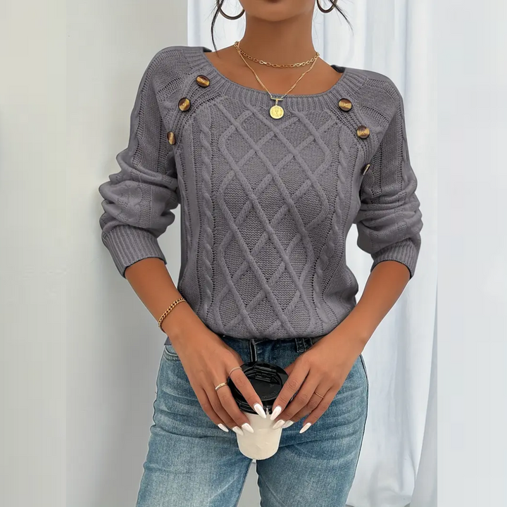 Ramona | Kabelstrick-Pullover mit langem Arm und Rundhalsausschnitt