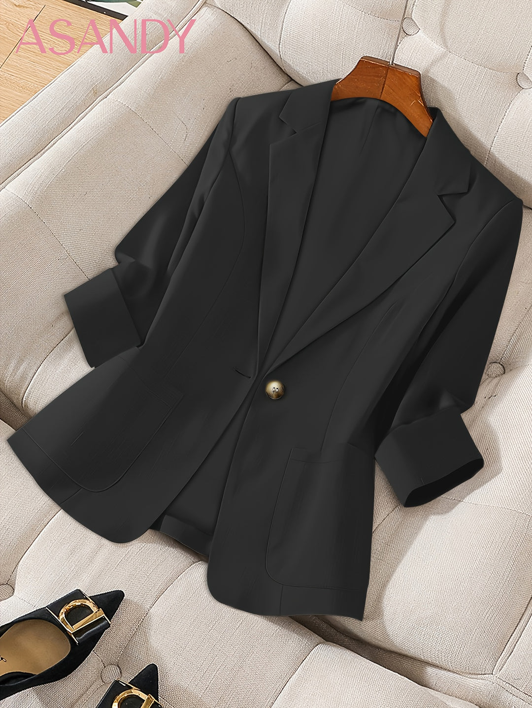 Anisa – Damenjacke in Uni-Farbe mit Knopfleiste und Taschen
