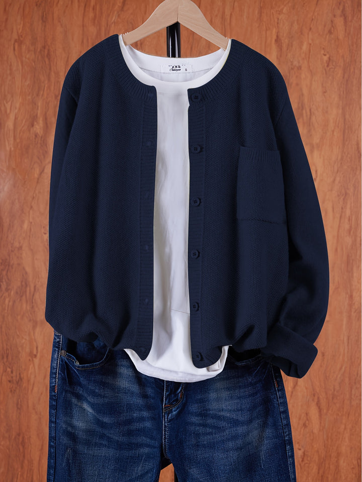 Anja – Lockerer Cardigan mit Knopfleiste & Taschen