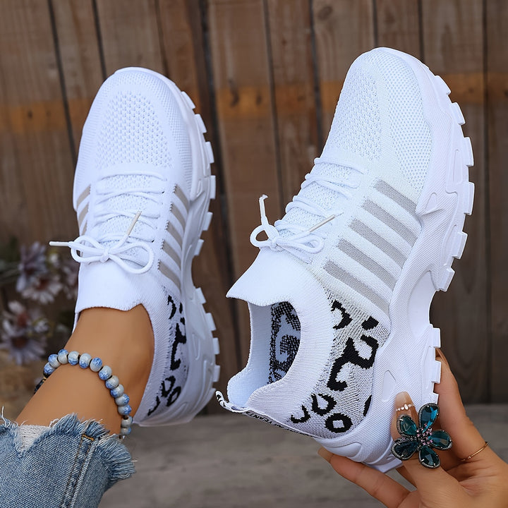 Grettina – Sportliche Leoprint Sneakers mit atmungsaktivem Strick & Plateausohle
