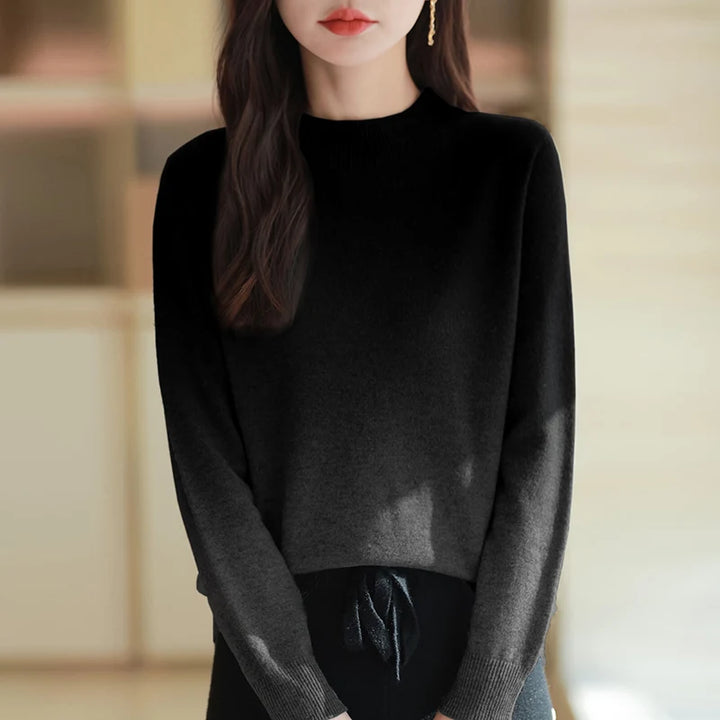Phanie – Warmer Strickpullover mit Farbverlauf und Stehkragen