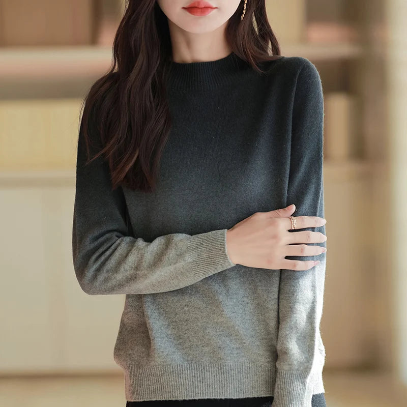 Phanie – Warmer Strickpullover mit Farbverlauf und Stehkragen