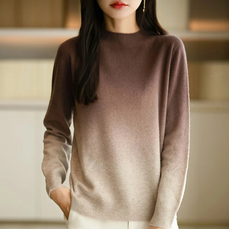 Phanie – Warmer Strickpullover mit Farbverlauf und Stehkragen