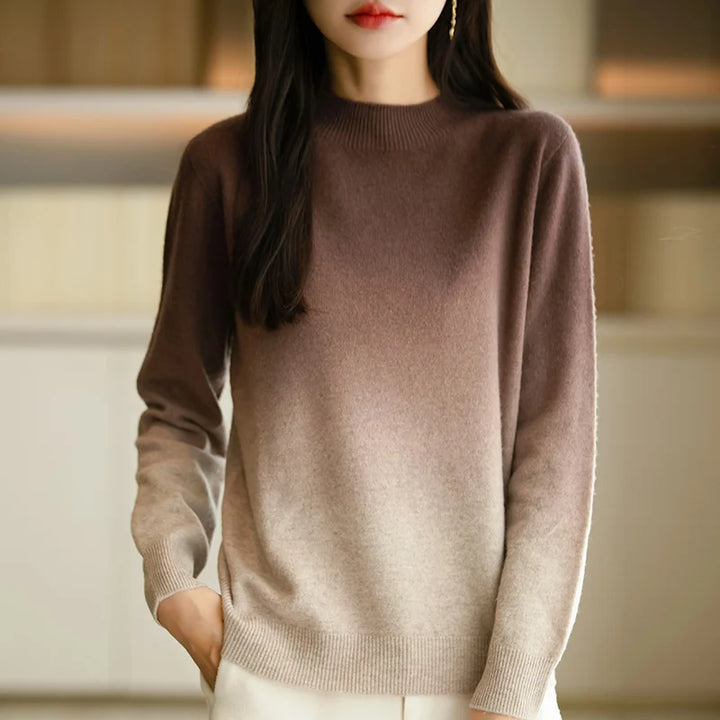Phanie – Warmer Strickpullover mit Farbverlauf und Stehkragen