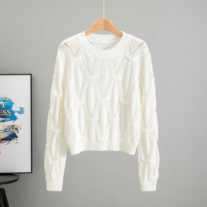 Chantal – O‑Hals Gebröschtete Long‑Sleeve Strick-Top