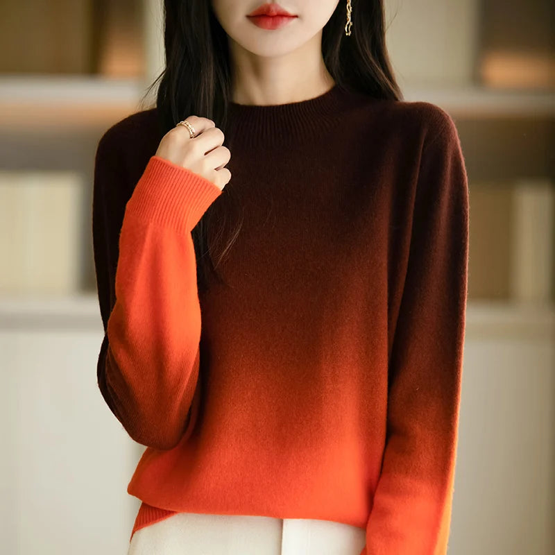 Phanie – Warmer Strickpullover mit Farbverlauf und Stehkragen