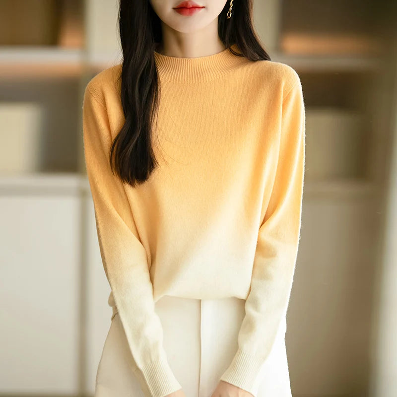 Phanie – Warmer Strickpullover mit Farbverlauf und Stehkragen