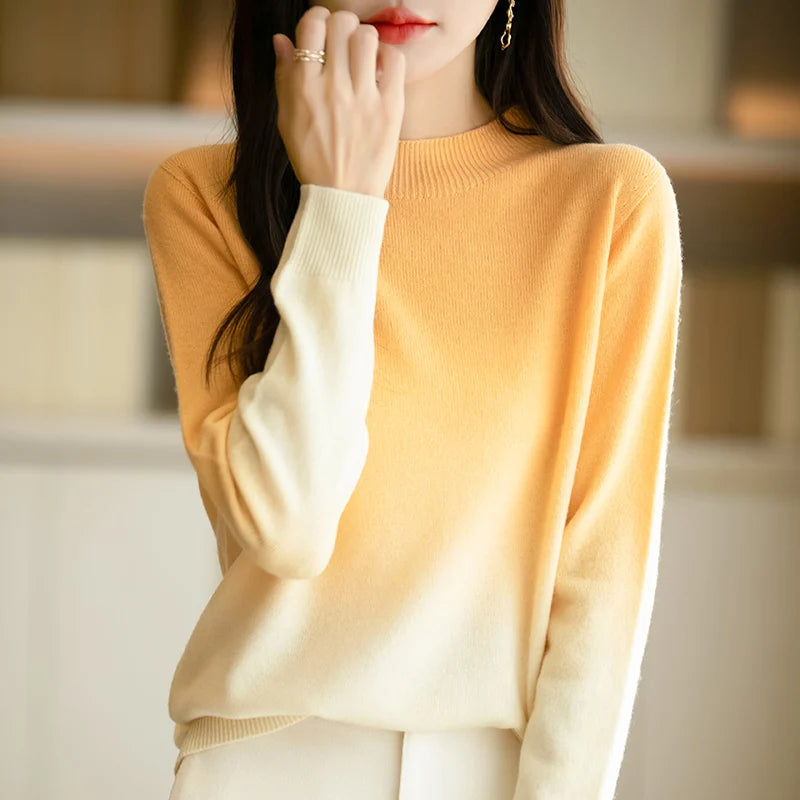 Phanie – Warmer Strickpullover mit Farbverlauf und Stehkragen