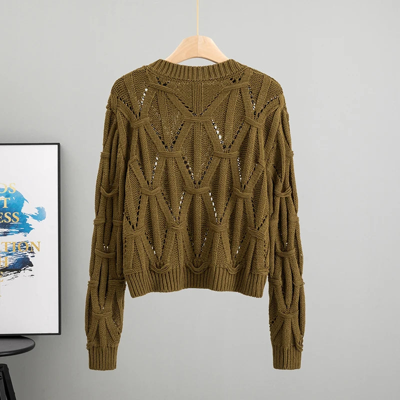Chantal – O‑Hals Gebröschtete Long‑Sleeve Strick-Top