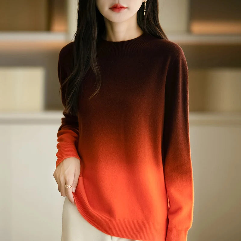Phanie – Warmer Strickpullover mit Farbverlauf und Stehkragen