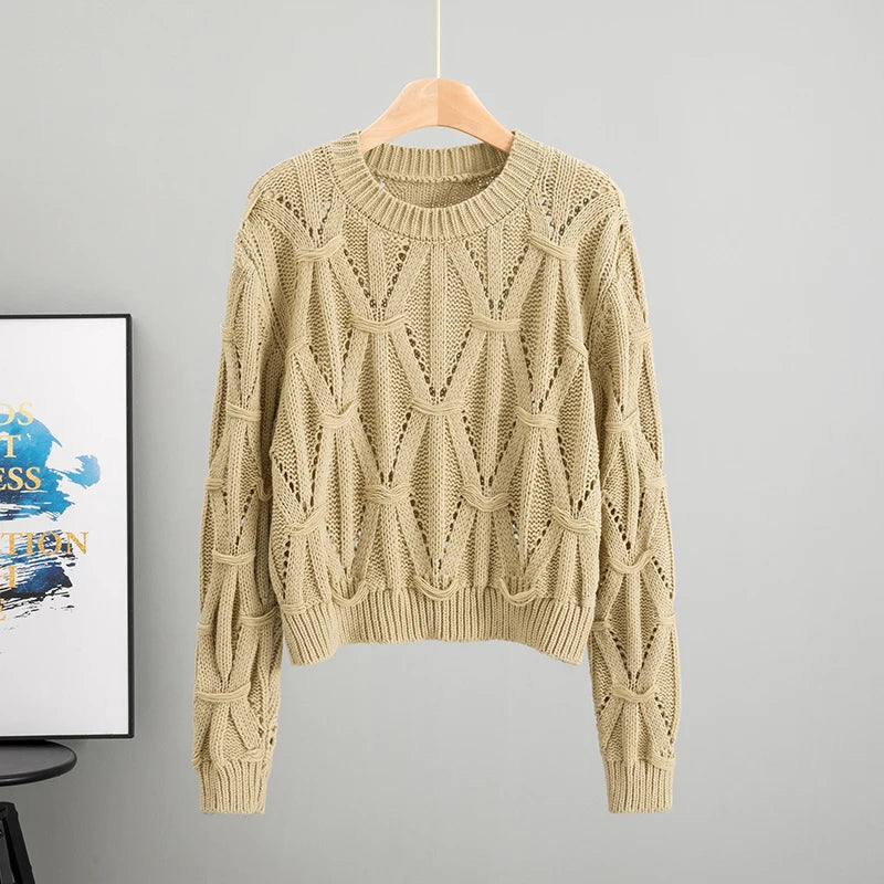 Chantal – O‑Hals Gebröschtete Long‑Sleeve Strick-Top