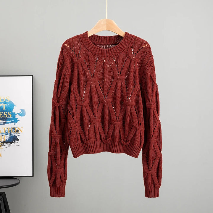 Chantal – O‑Hals Gebröschtete Long‑Sleeve Strick-Top
