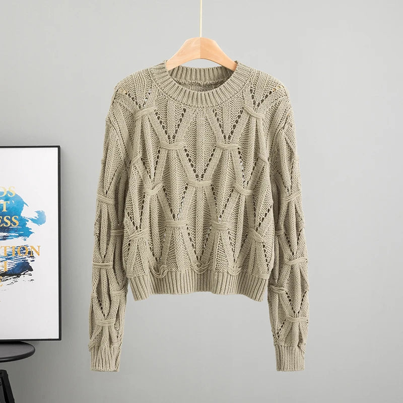 Chantal – O‑Hals Gebröschtete Long‑Sleeve Strick-Top