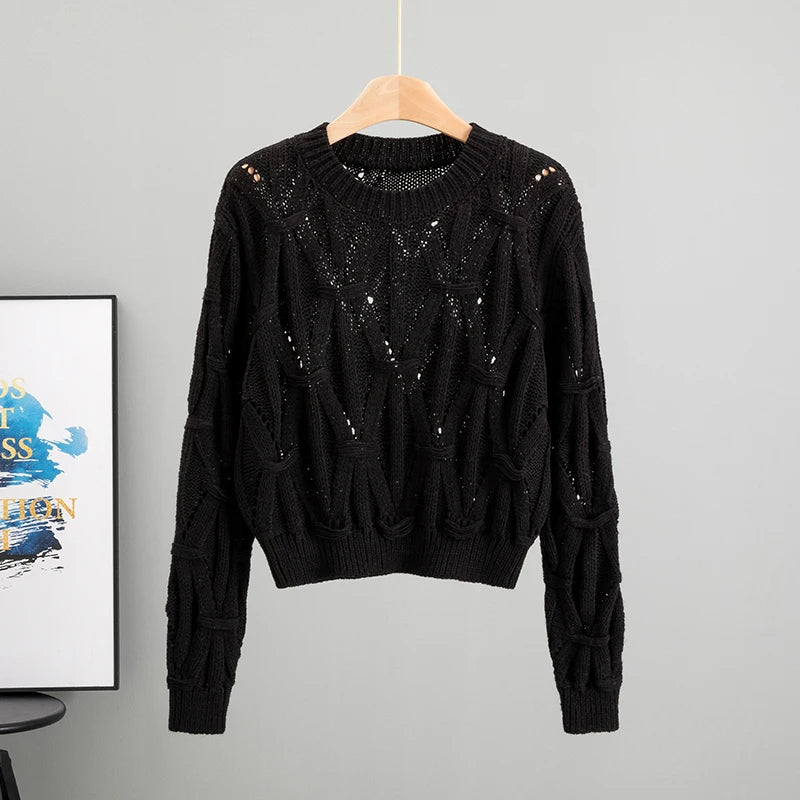 Chantal – O‑Hals Gebröschtete Long‑Sleeve Strick-Top