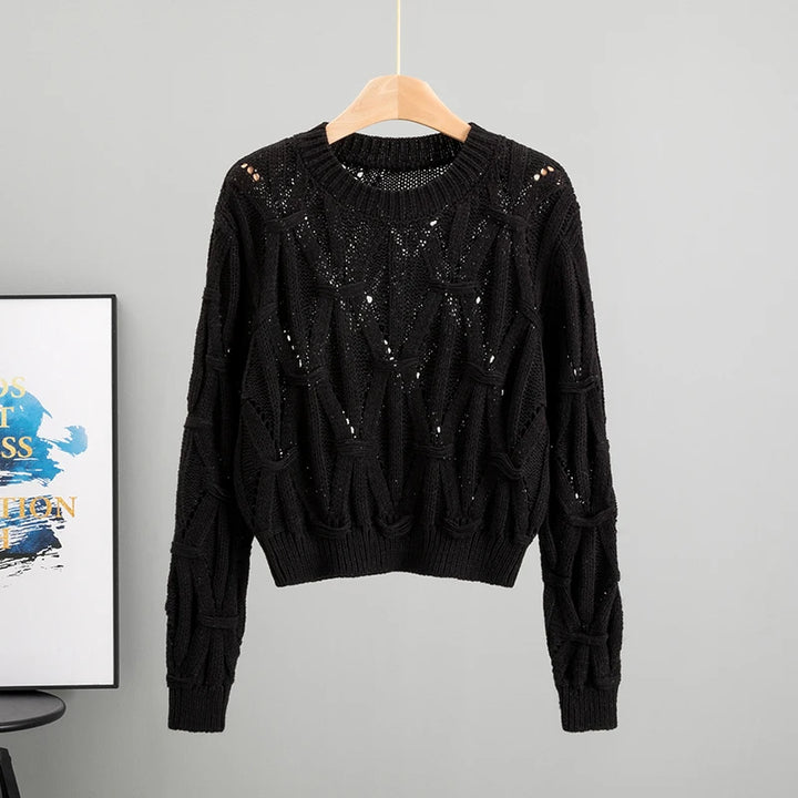 Chantal – O‑Hals Gebröschtete Long‑Sleeve Strick-Top