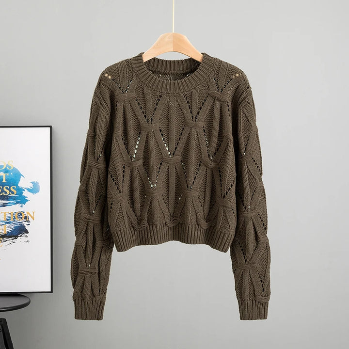 Chantal – O‑Hals Gebröschtete Long‑Sleeve Strick-Top