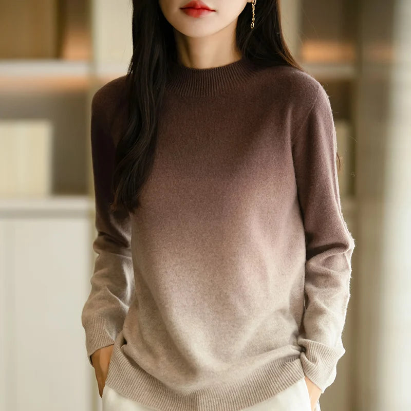 Phanie – Warmer Strickpullover mit Farbverlauf und Stehkragen